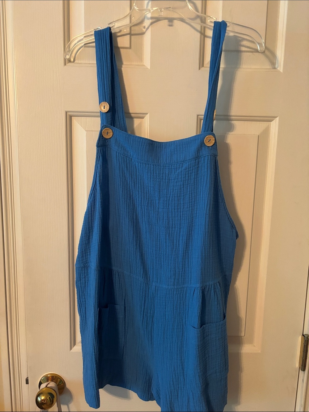 Blue Cotton Gauze Romper with Wooden Buttons